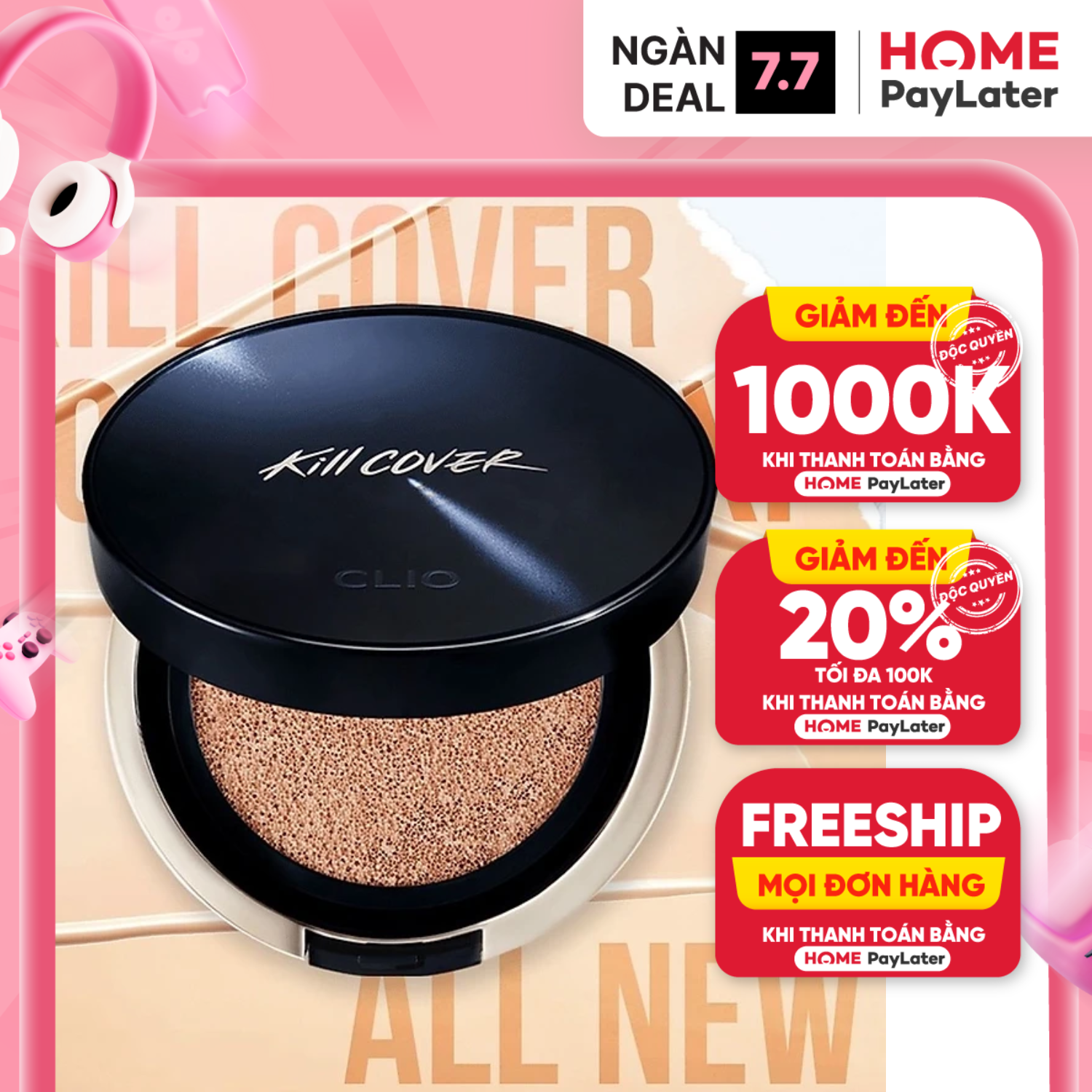 (MẪU MỚI) Phấn nước Clio Kill Cover Founwear Cushion All New SPF 50+ (15gx2 lõi) Lâu trôi, mịn da