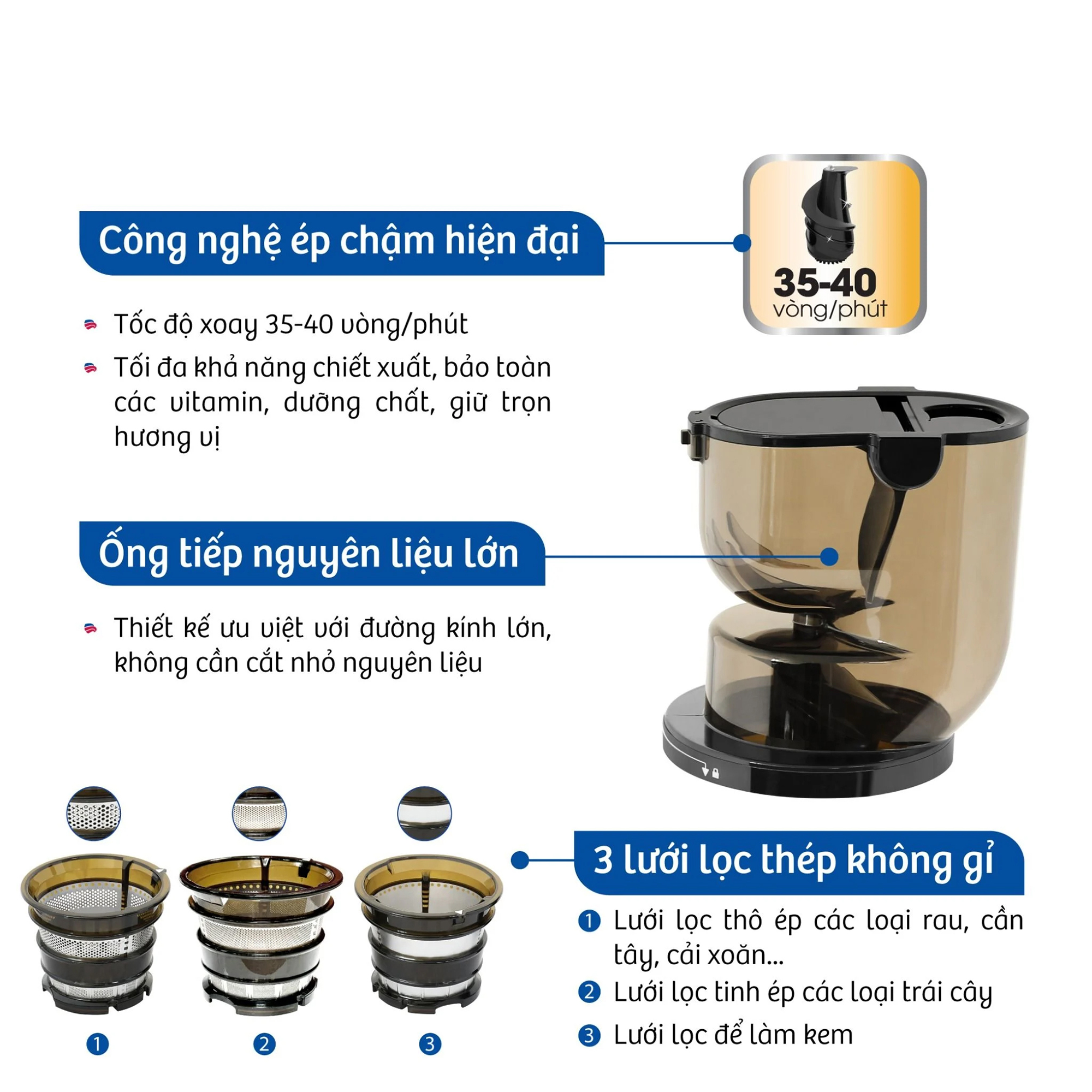 Máy ép chậm Bluestone SJB-6578 - Hàng chính hãng
