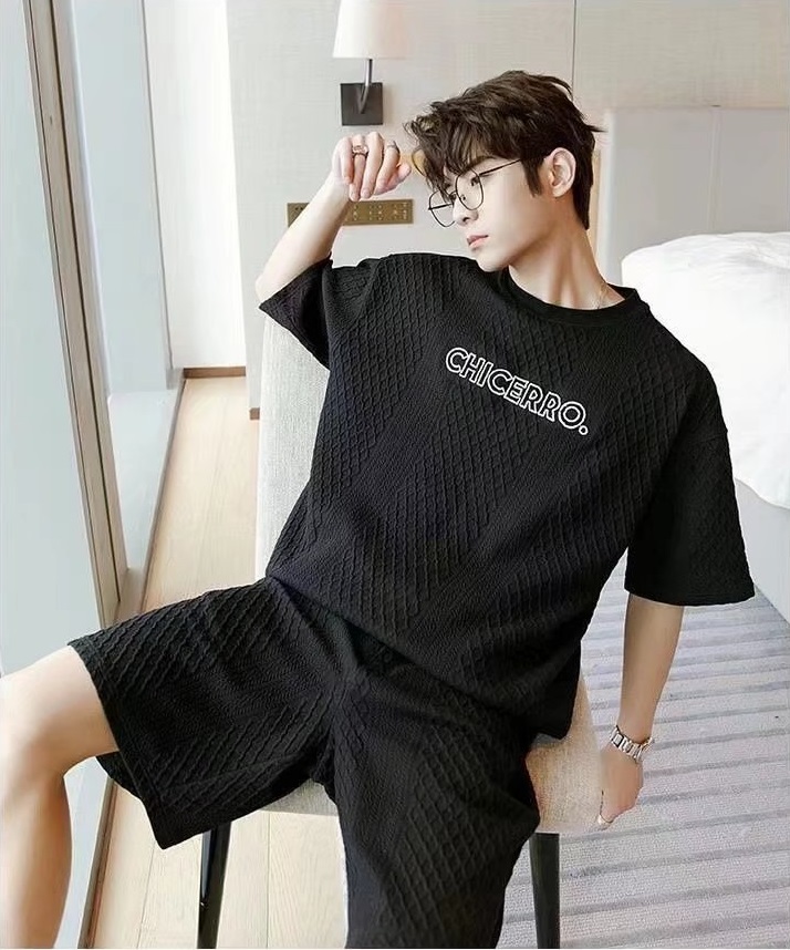 Bộ quần áo nam mùa hè chất vải nỉ polyster co giãn, mềm mịn, thoải mái phong cách trẻ trung T01