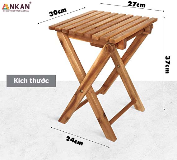 Ghế Gỗ Mini Nhỏ Đẹp Xếp Gọn ANKAN Dùng Cho Dã Ngoại, Du Lịch, Câu Cá, Đặt Chậu Hoa, Hoạt Động Ngoài Trời, Kích Thước 30 X 27 X 37cm, Gỗ Tràm Bông Vàng Bền Đẹp, Tiện Dụng Với Mọi Vị Trí Kể Cả Không Gian Hẹp, Có Thể Bỏ Gọn Trong Cốp Ô Tô , Vali, Balo Rộng