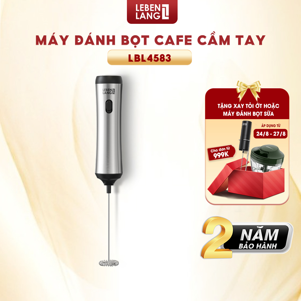 Máy đánh bọt cafe cầm tay Lebenlang LBL4583, sạc điện tiện lợi, công suất 10W,  hàng chính hãng - bảo hành 2 năm