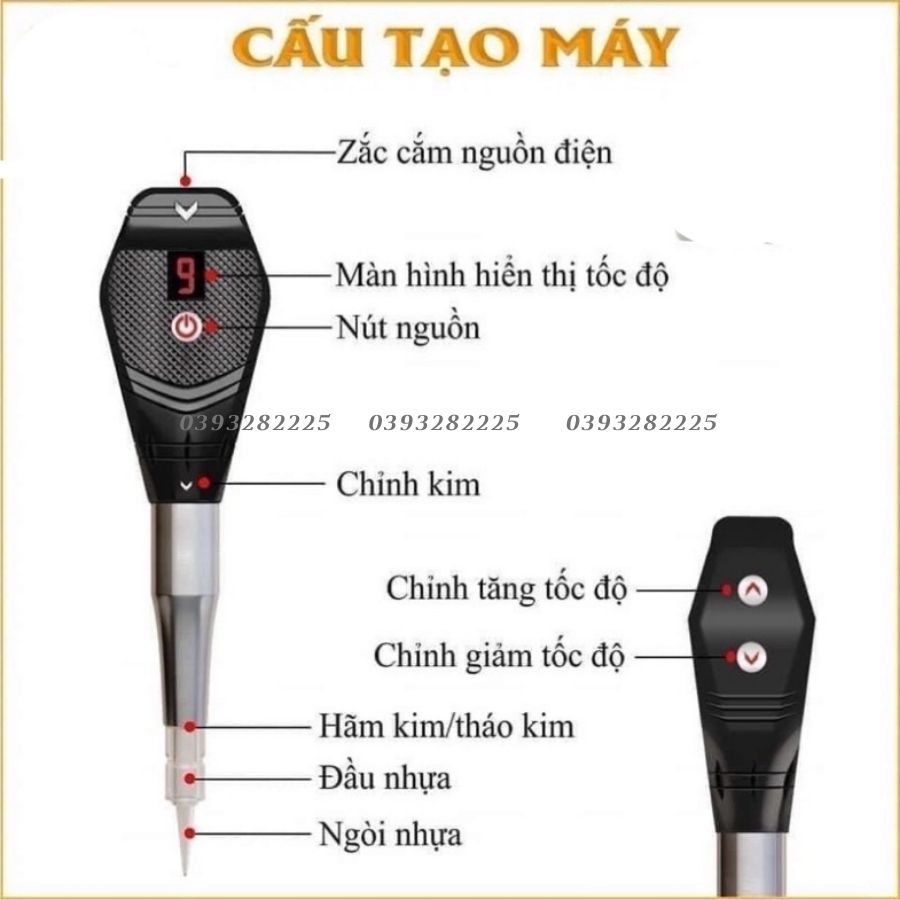 Máy thần thánh DR TATTOO 9 tốc độ phun tạo hạt, điêu khắc sợi siêu nét