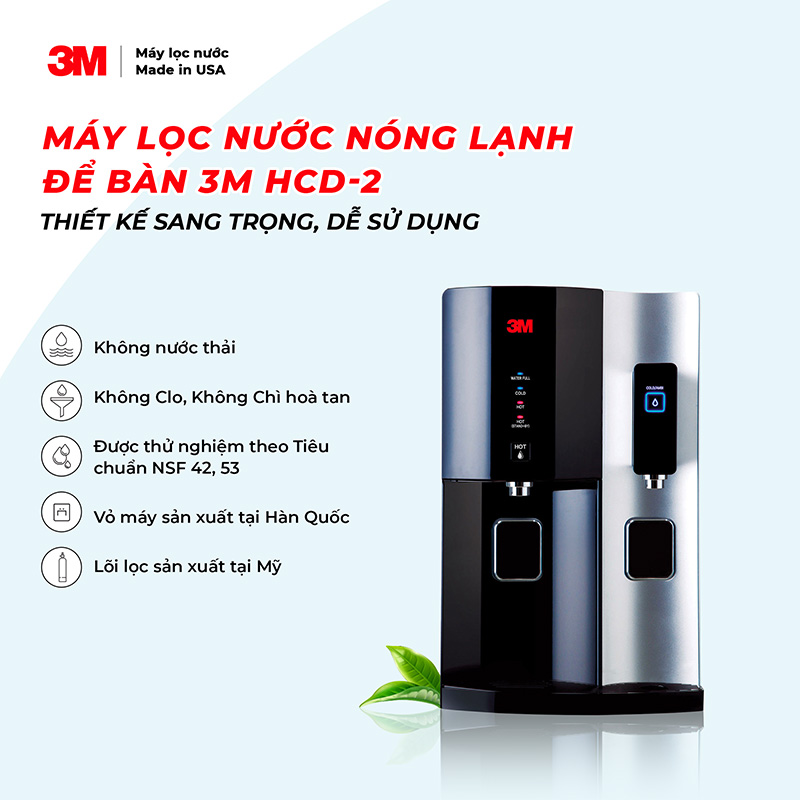 Máy Lọc Nước Nóng Lạnh Để Bàn 3M HCD-2 Cao Cấp, Công Nghệ Bảo Vệ Kép 3M Với Đèn UV, Nhập Khẩu Mỹ - Hàng Chính Hãng 3M