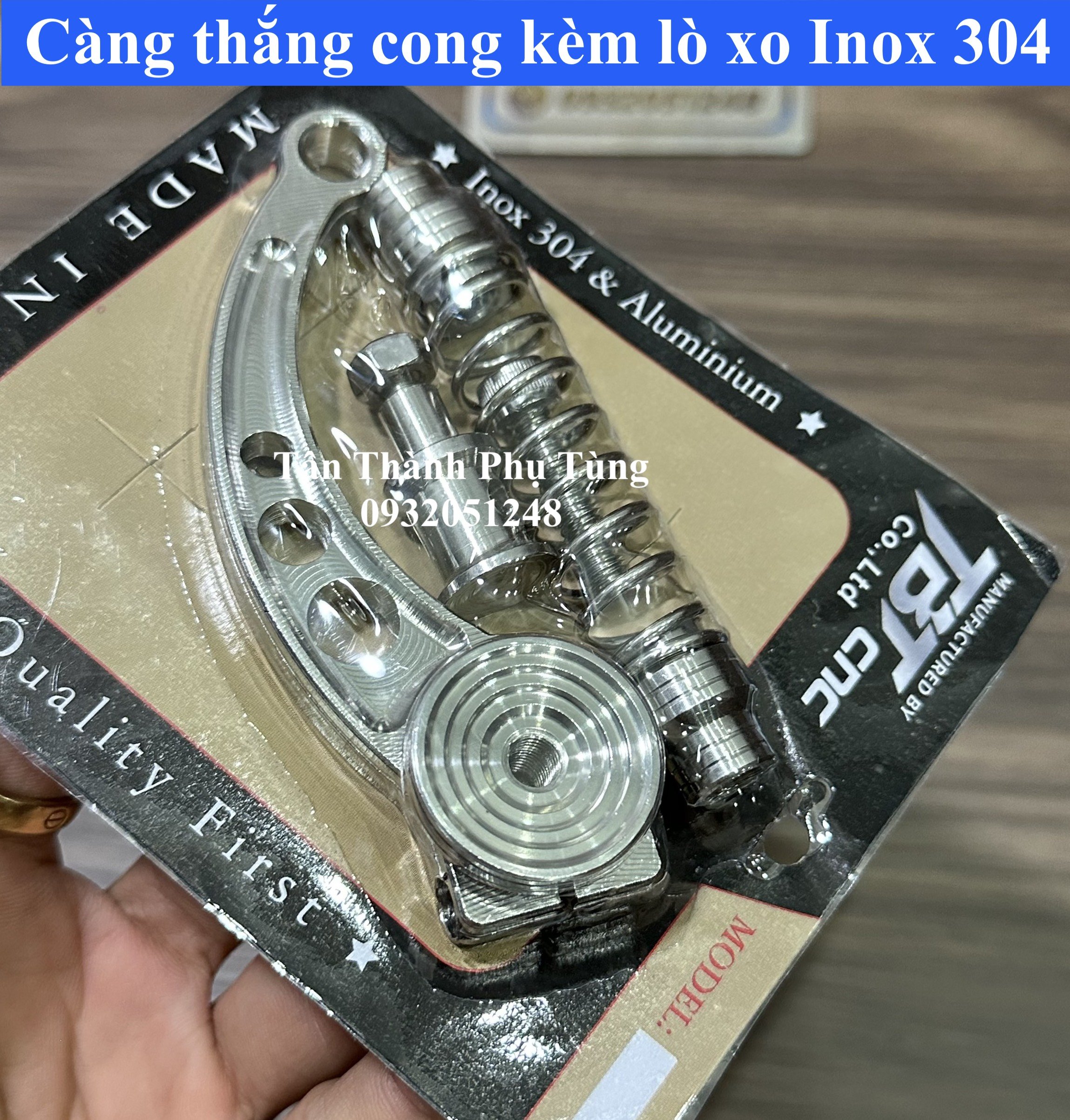 Càng thắng cong Inox 304 TBT CNC kèm lò xo dành cho xe máy