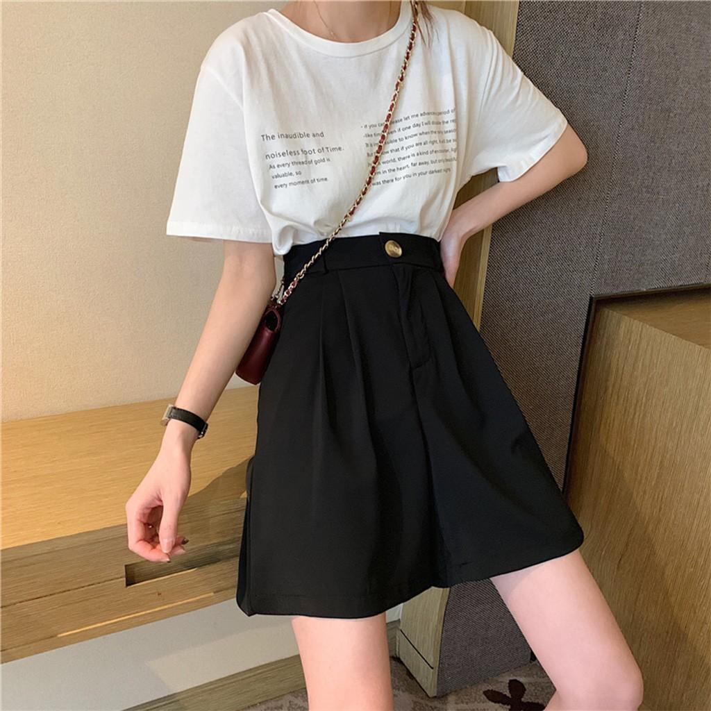 Quần short ống rộng cạp cao lưng thun màu tím D45