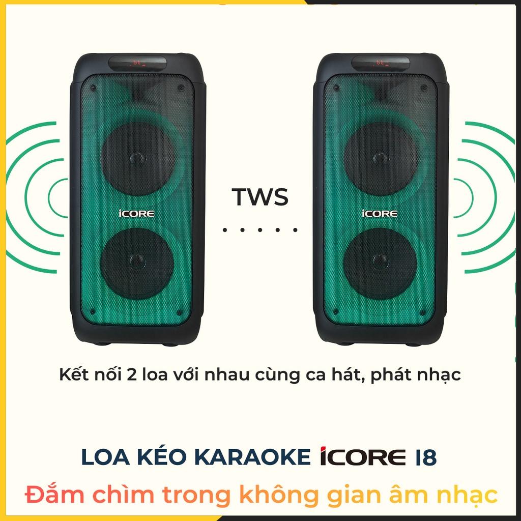 Loa du lịch iCore i8 - Loa karaoke xách tay - Loa bass đôi - Hàng Chính Hãng