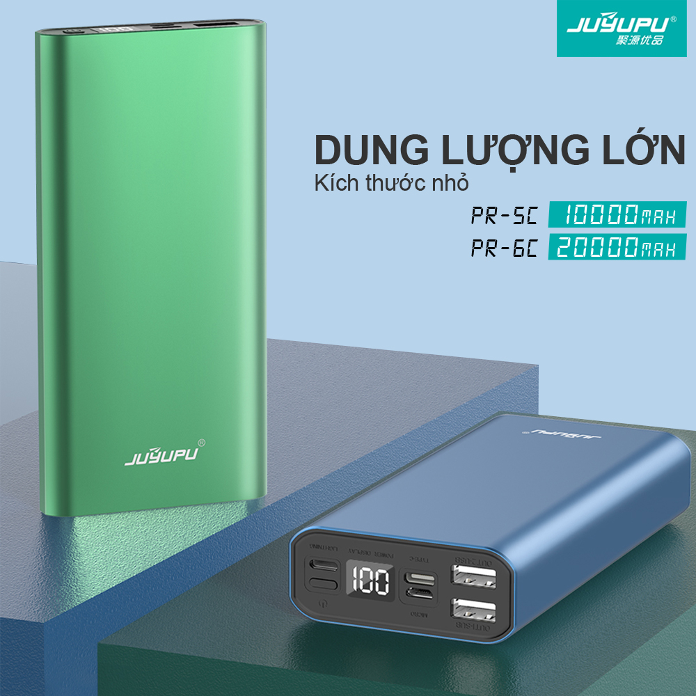 Sạc dự phòng JUYUPU PR6C 20000mAh vỏ nhôm kim loại cao cấp màn hình hiện thị dành cho iPhone Samsung OPPO VIVO HUAWEI XIAOMI - HÀNG CHÍNH HÃNG