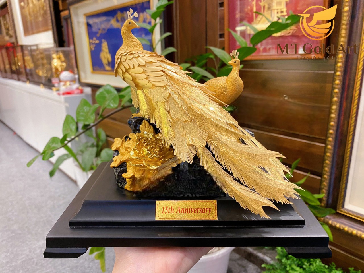 Tượng Đôi Chim Công Dát Vàng 24K (M02) MT Gold Art- Hàng chính hãng, trang trí nhà cửa, quà tặng dành cho sếp, đối tác, khách hàng.