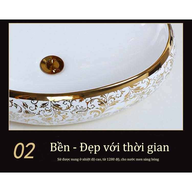 Chậu sứ lavabo để bàn hình oval, vân cổ điển màu vàng tuyệt đẹp