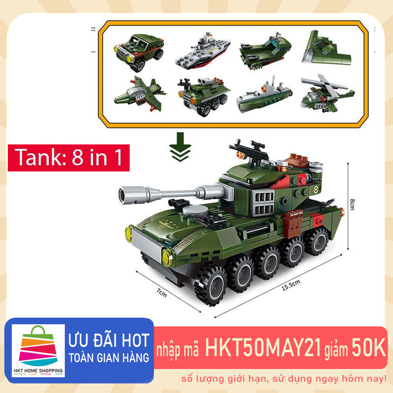 Đồ chơi lắp ráp trẻ em bằng nhựa ABS an toàn -Xe Tank chiến đấu xoay 360 độ