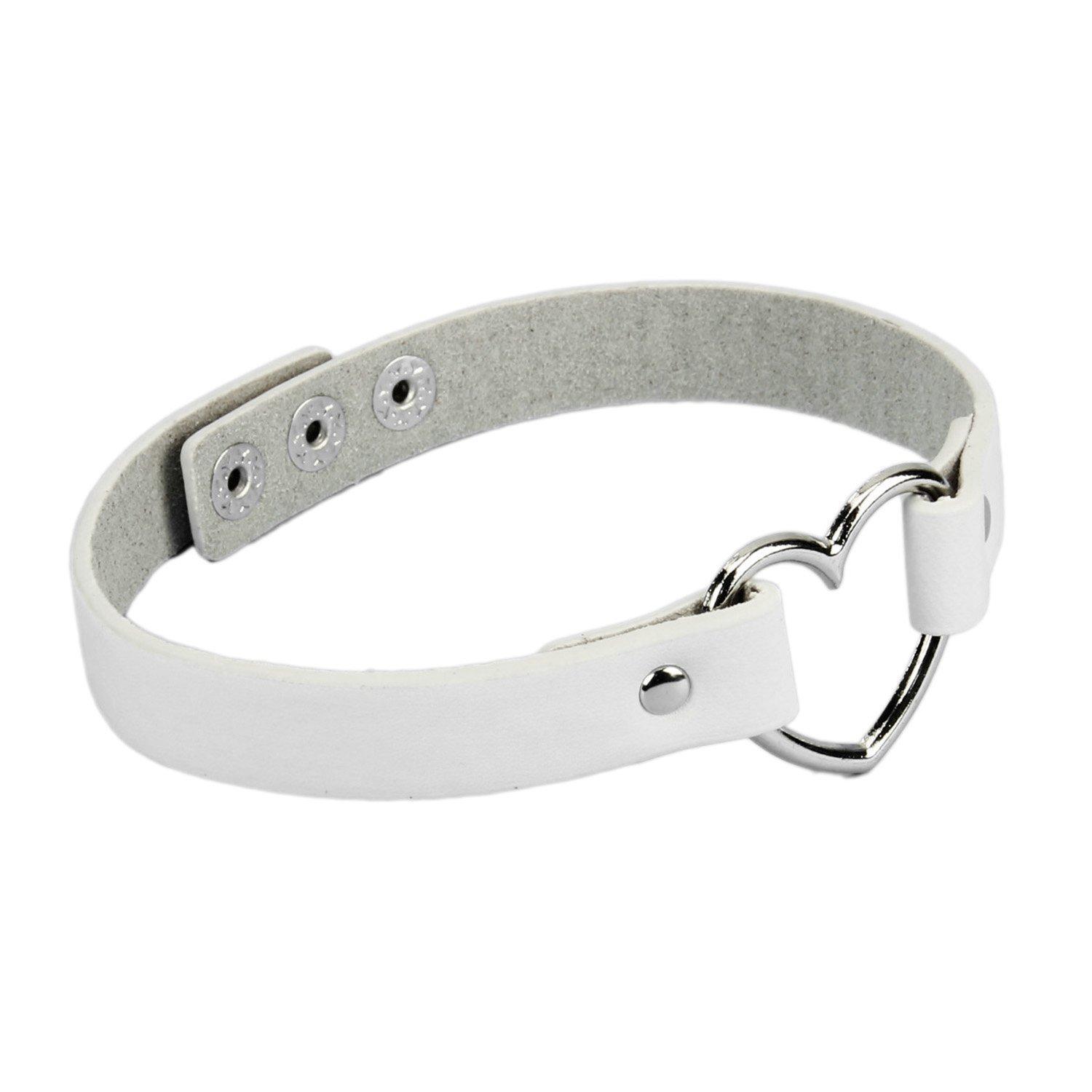 Gothic Men Women Leather Heart Buckle Collar Choker Chain Punk Necklace