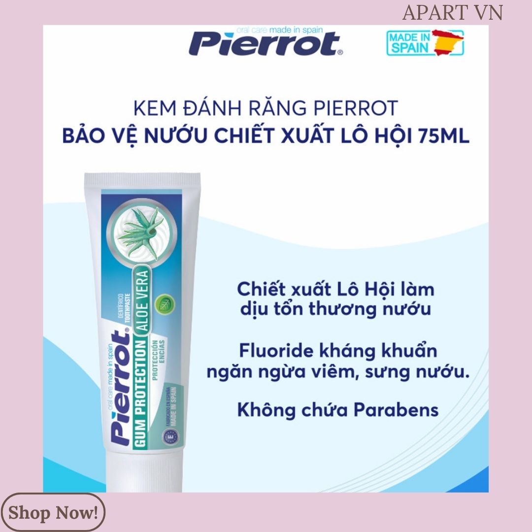 [ Tặng mặt nạ dưỡng da ] Kem đánh răng bảo vệ nướu chiết xuất lô hội PIERROT 75ml