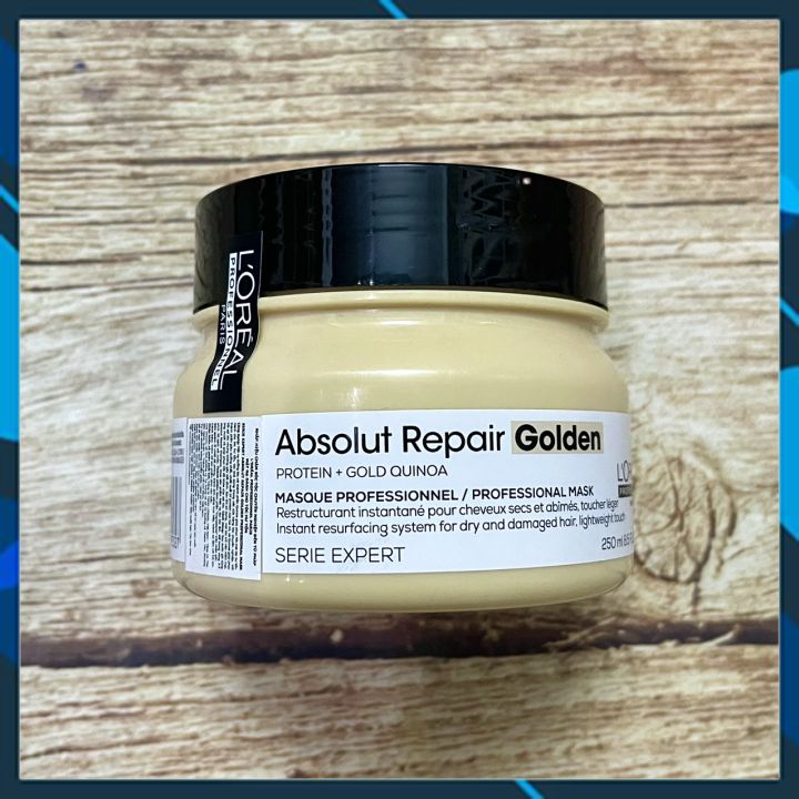 HẤP DẦU NHŨ VÀNG L'OREAL SERIE EXPERT ABSOLUT REPAIR GOLDEN PROFESSIONAL MASK 250ML - PHỤC HỒI TÓC HƯ TỔN NẶNG (HŨ BÉ 2021)