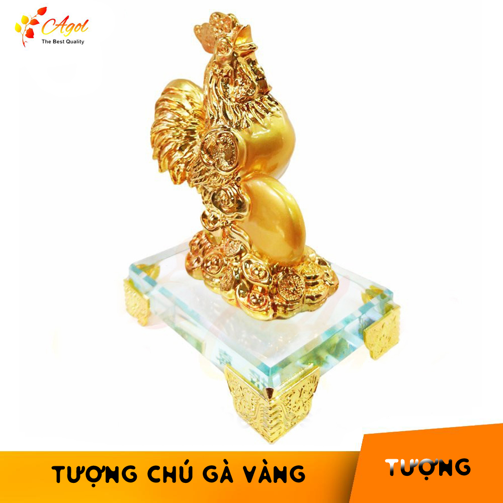 Tượng chú gà trống cao cấp đế kính thủy tinh