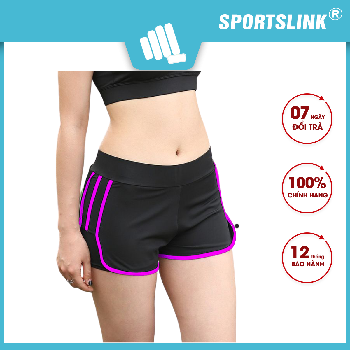 Quần Short thể thao nữ 2 lớp chất liệu Polyester cao cấp viền màu Sportslink