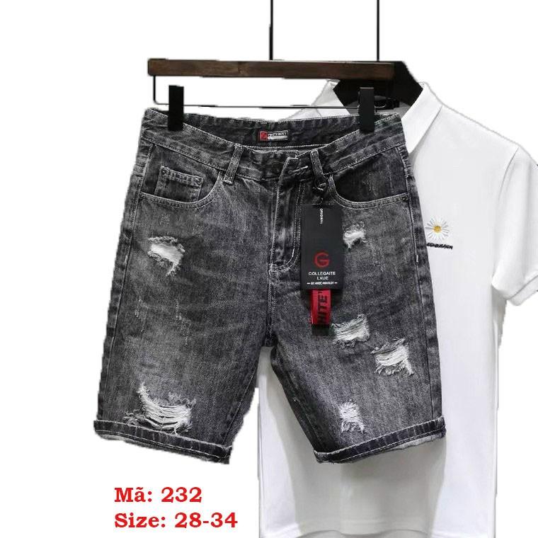 Quần Sọt Nam ️️ Quần Short Jean Nam Đen Phối Rách Chất Bò Cao Cấp Chuẩn Hàng Shop Tô Tồ Shop - QSJNM232