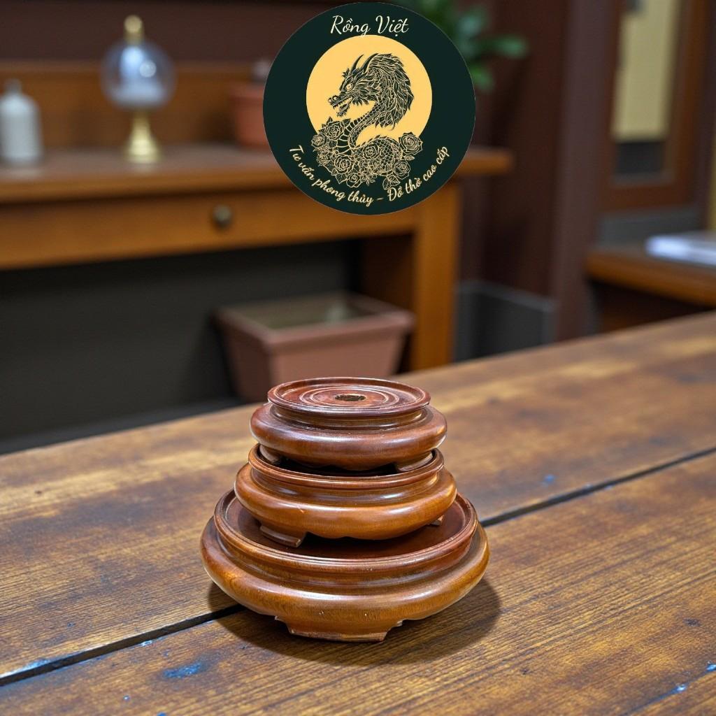 Chân đế gỗ kê bát lư hương RỒNG VIỆT, chân đế tròn ban thờ thần tài, đủ kích thước gỗ sồi cao cấp