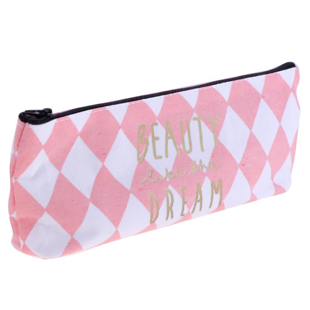 Fashion Zipper Pencil Pen Case Bag Canvas Makeup Cosmetic Bag Pouch Student