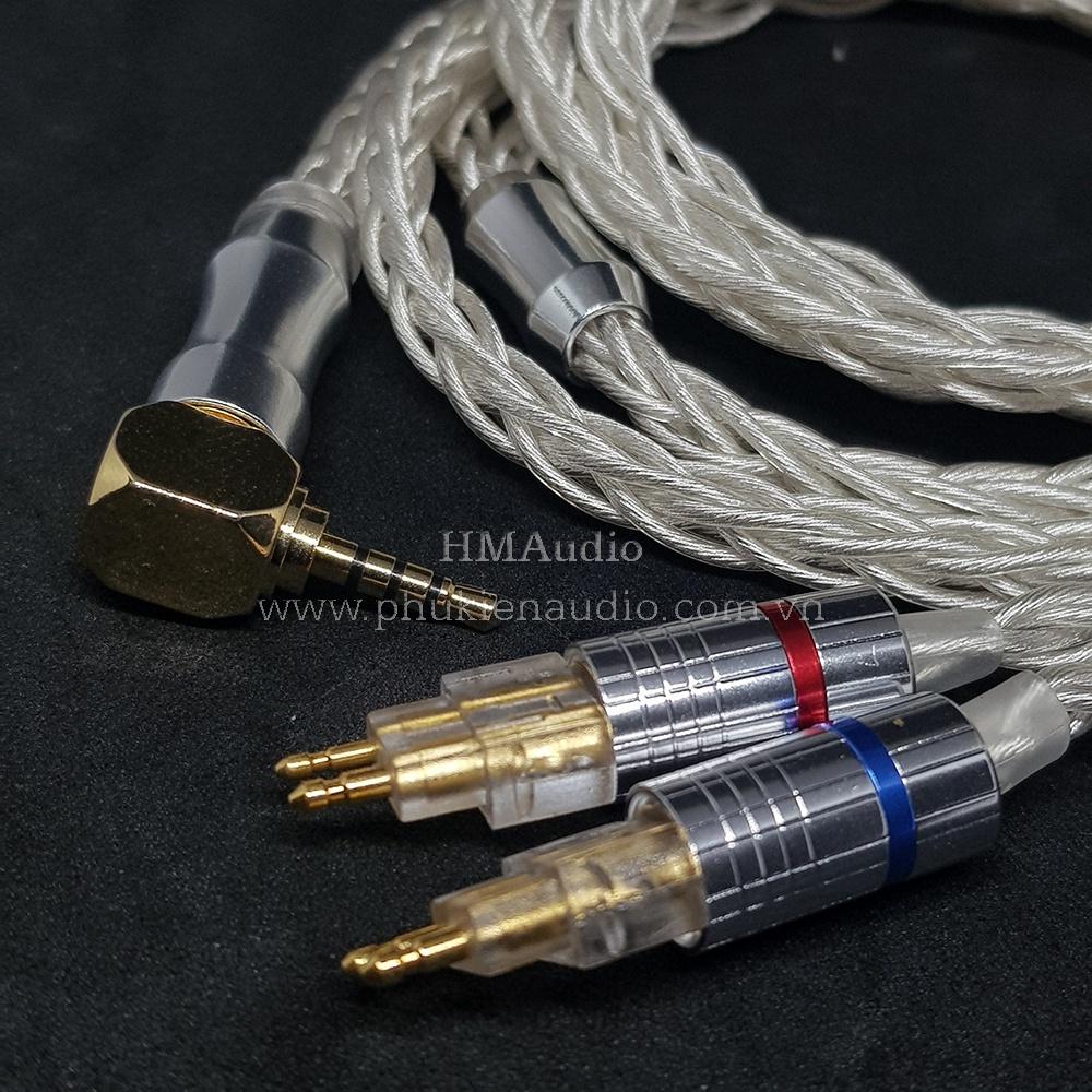 Dây tai nghe đồng mạ bạc OFC 1.2mm tết 8 - Connector Sens HD650 HD600 HD660s HD25 HD580