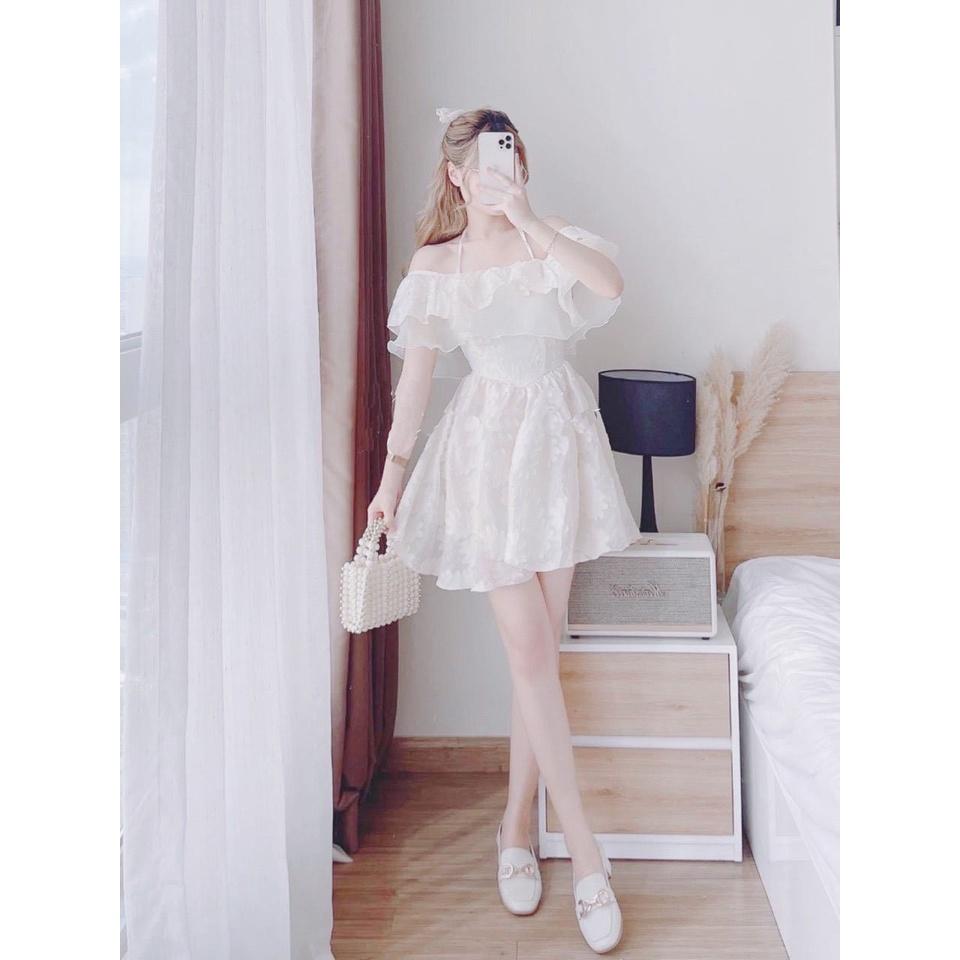 Đầm Xòe Trễ Vai Bèo Cột Dây - D0556