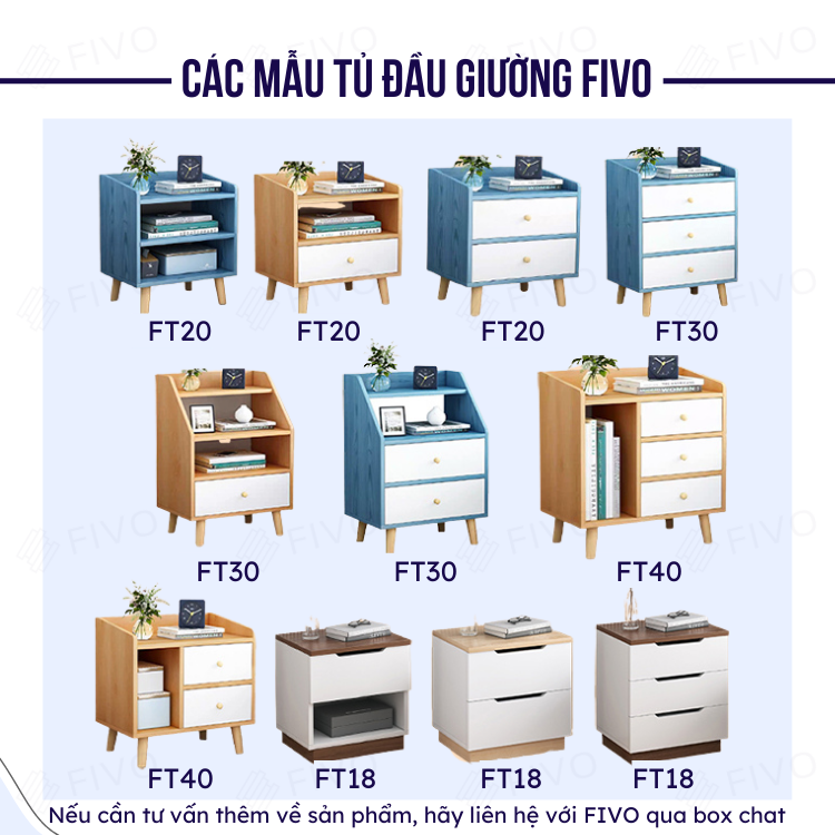 Kệ Tủ Đầu Giường Gỗ Mini Nhiều Ngăn FIVO FT30 Phong Cách Châu Âu Hiện Đại Sang Trọng Dễ Dàng Lắp Ráp