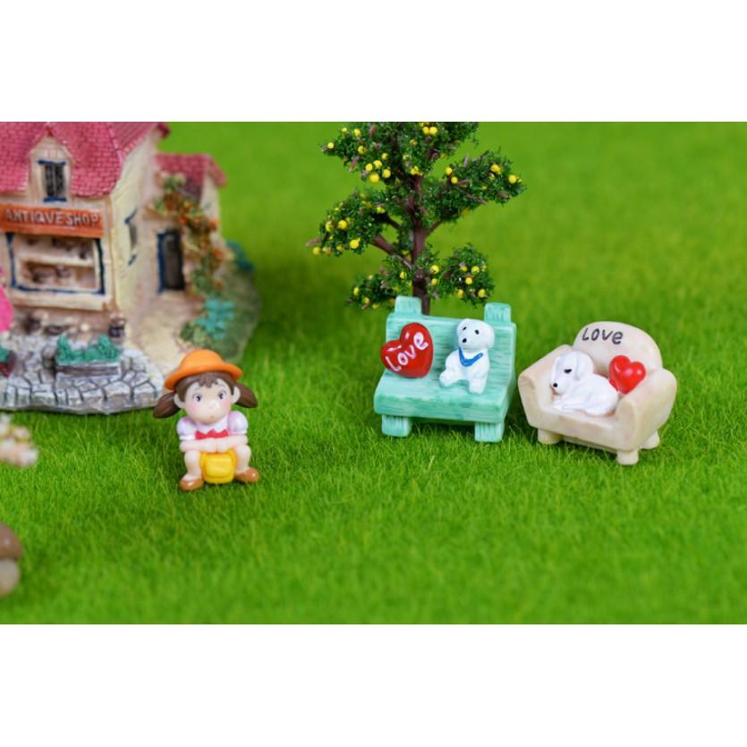 Mô hình chó ngồi ghế trang trí tiểu cảnh, terrarium quà tặng trang trí