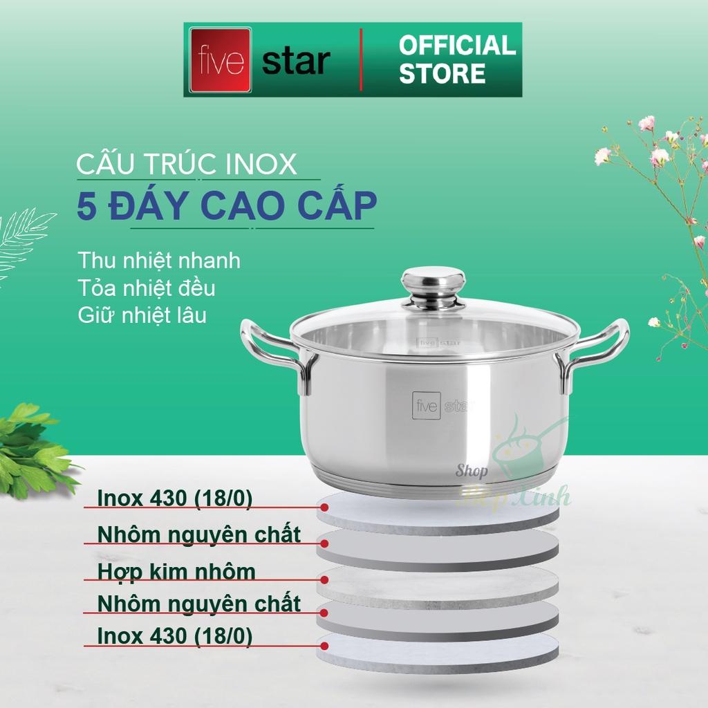 Bộ Nồi 5 Đáy Từ Cao Cấp Fivestar FSB55D001 Nắp Kính Inox 430 ( 1 quánh16cm x  N18cm x  N20cm x N24cm x C 24cm )