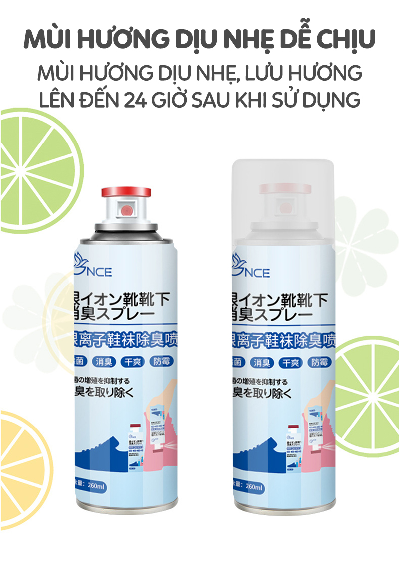 Xịt khử mùi giày dép Nano Bạc xịt giày khử mùi khử vi khuẩn 99% loại bỏ mùi hôi giày dép chai 260ml