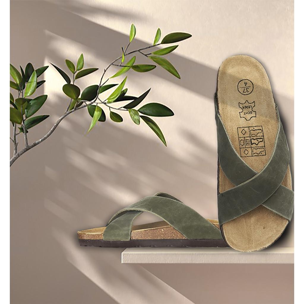 Dép đế trấu Unisex Da Quai chéo