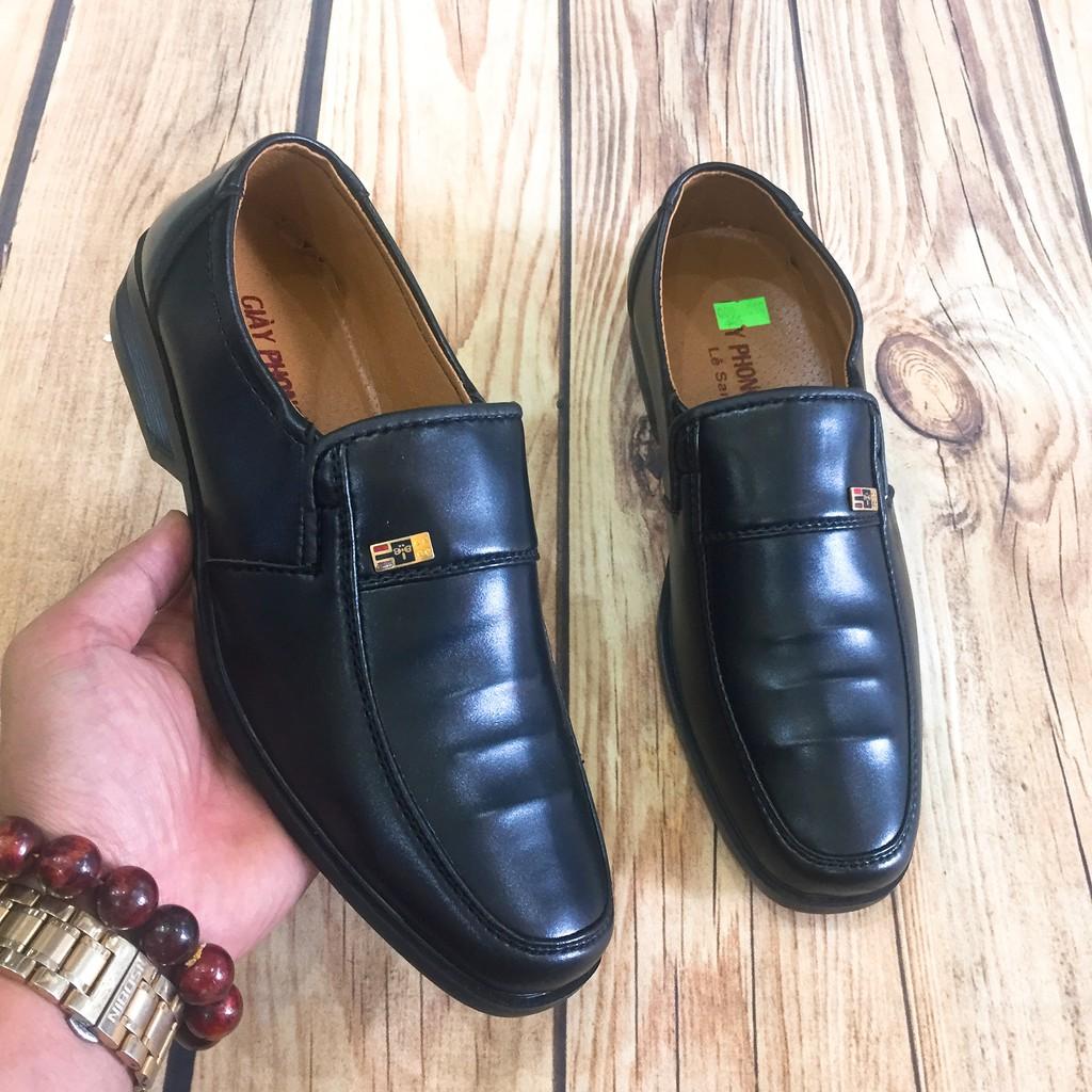 Giầy nam trung niên da mềm đen trơn may đế