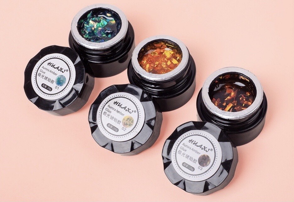 Set hổ phách 5 màu tặng kèm bảng màu sơn sẵn làm nail