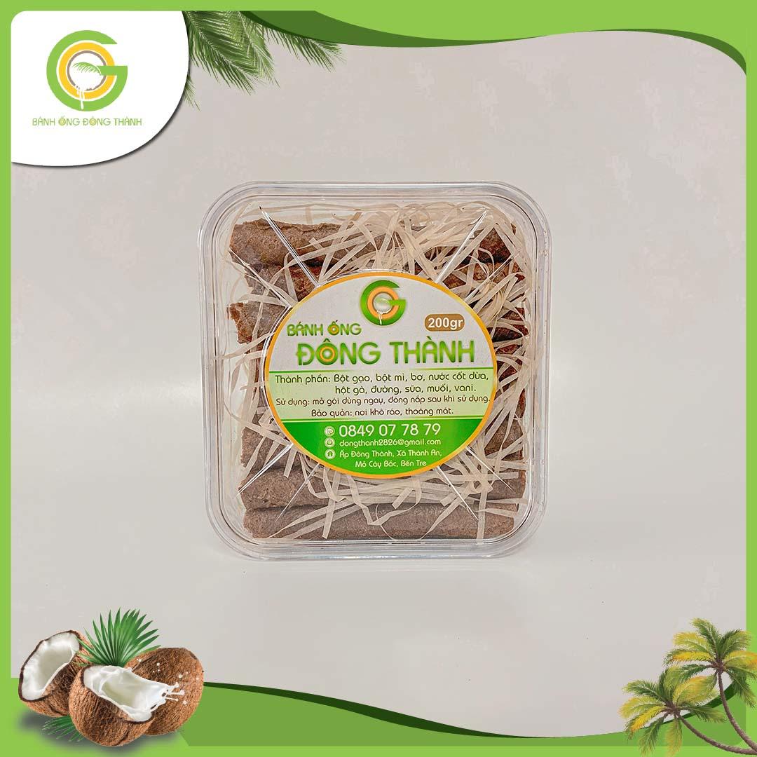 Bánh ống Đông Thành thơm ngon hộp vuông - Bánh ống xứ dừa - Đặc sản Bến Tre hộp vuông