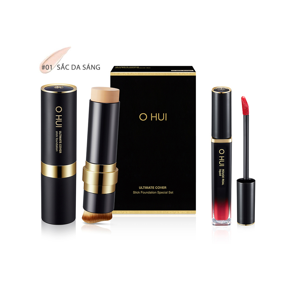 Bộ kem nền siêu che phủ và Son nước mịn mượt bền màu OHUI Ultimate Cover Stick Foundation Set