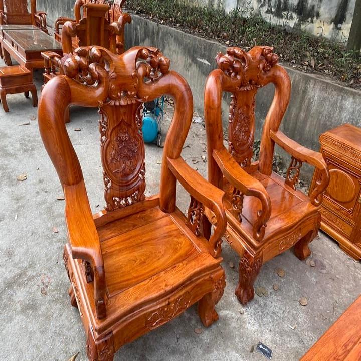 Bộ bàn ghế minh quốc đào tay 12 gỗ hương đá