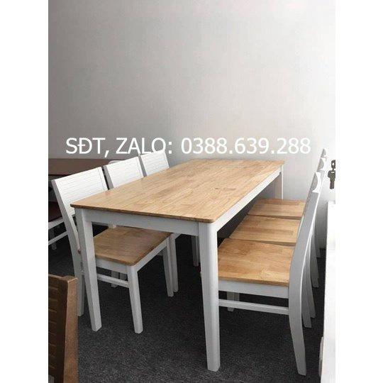 Bộ bàn ăn cherry trắng tự nhiên mặt gỗ 1m65 + 6 ghế cherry  Thương hiệu Nội Thất Bình Long