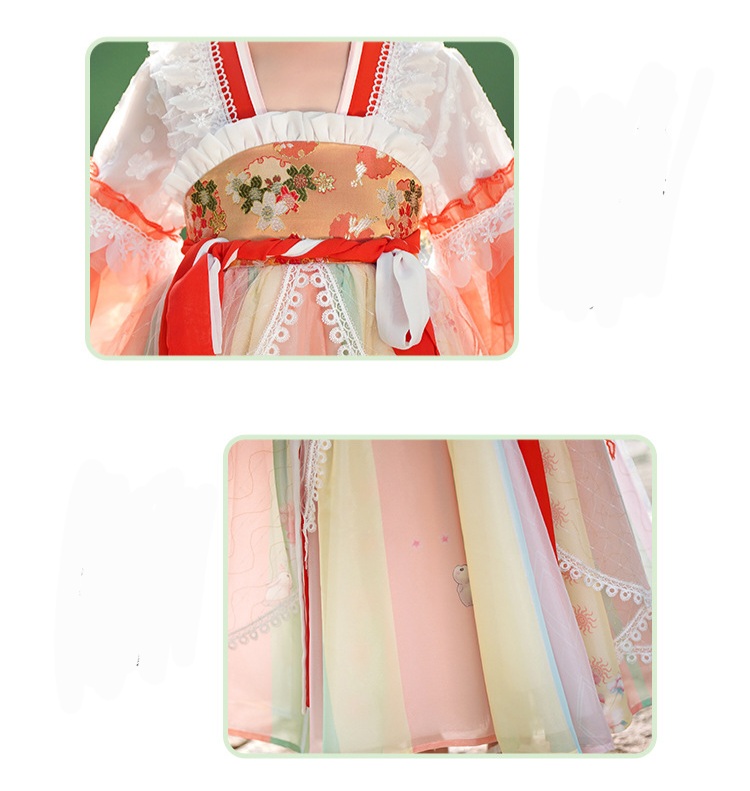 Đầm váy công chúa cổ trang hanfu thêu hoa cho bé gái diện lễ tết trung thu đẹp size 100-160 hàng Quảng Châu