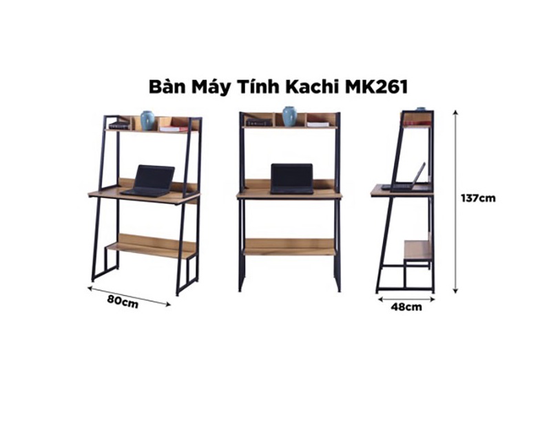 Bàn văn phòng, bàn máy tính chân sắt có kệ sách Kachi MK261 48x80x137cm - Hàng chính hãng