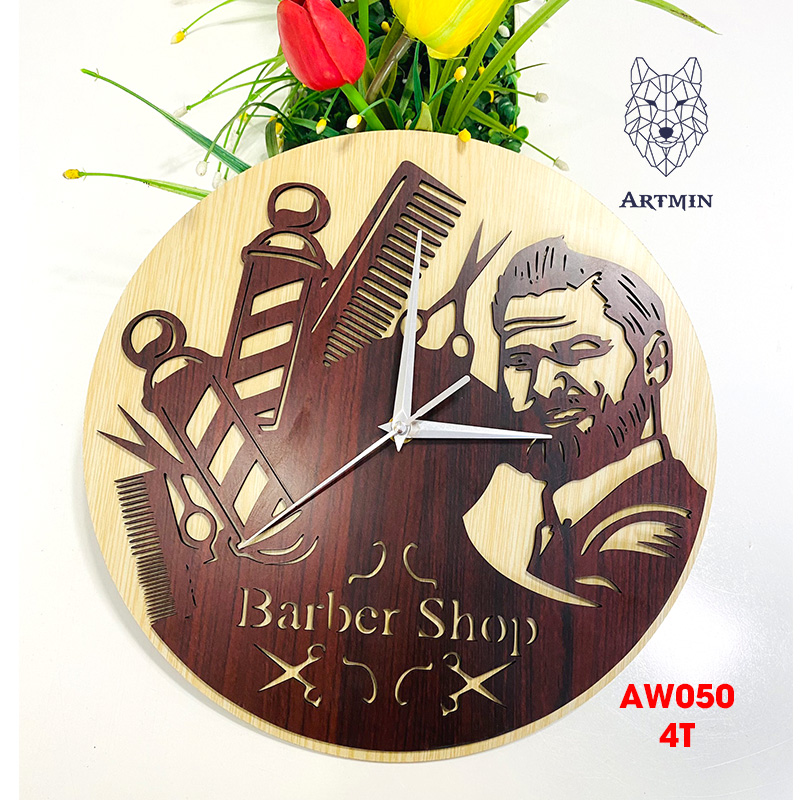 AW050 - Đồng Hồ Decor Hair Salon 2023 - Đồng Hồ Gỗ Treo Tường Barber Shop