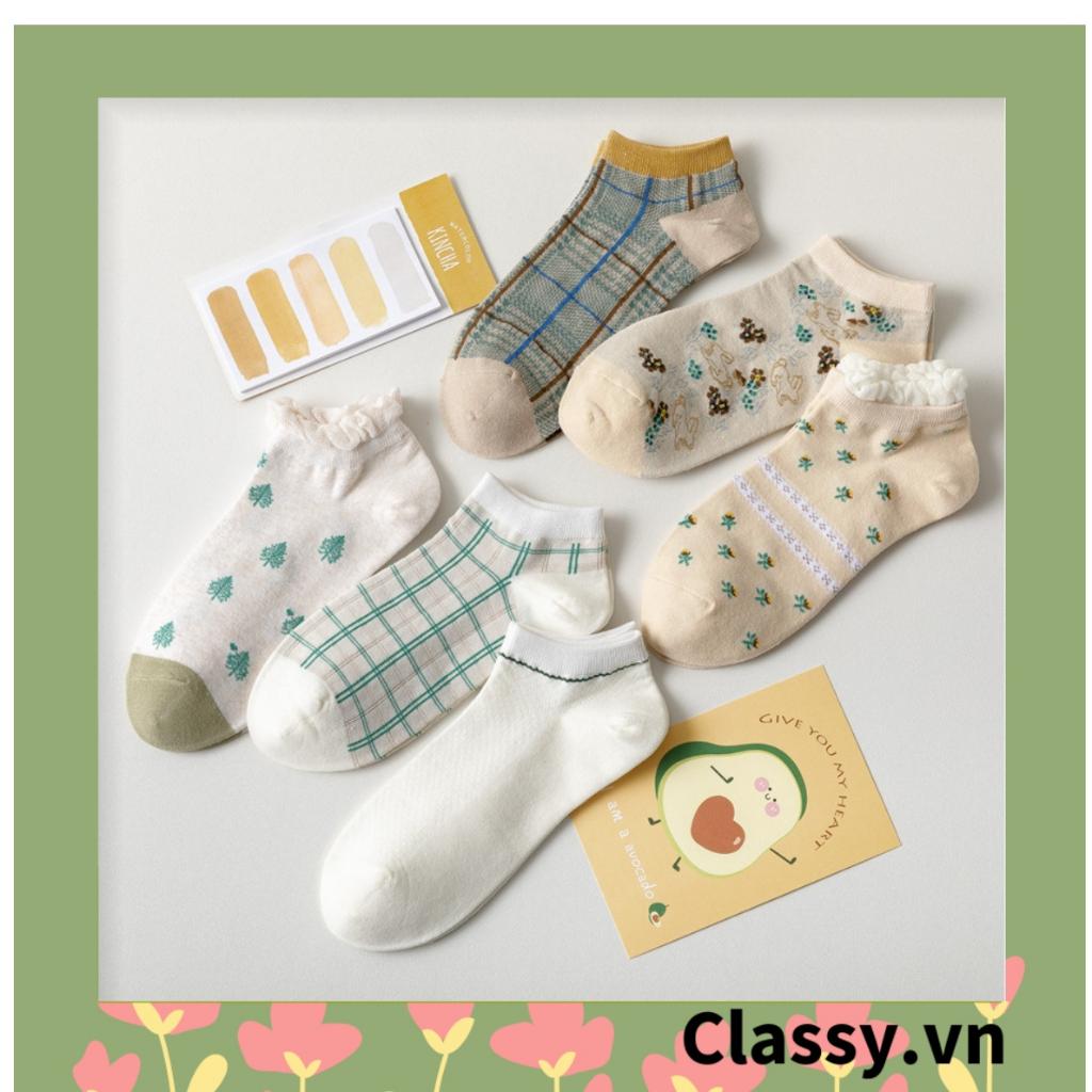 Tất cổ ngắn, vớ cổ ngắn dệt kim Classy nhiều họa tiết tông xanh pastel xinh xắn Hàn Quốc G1433