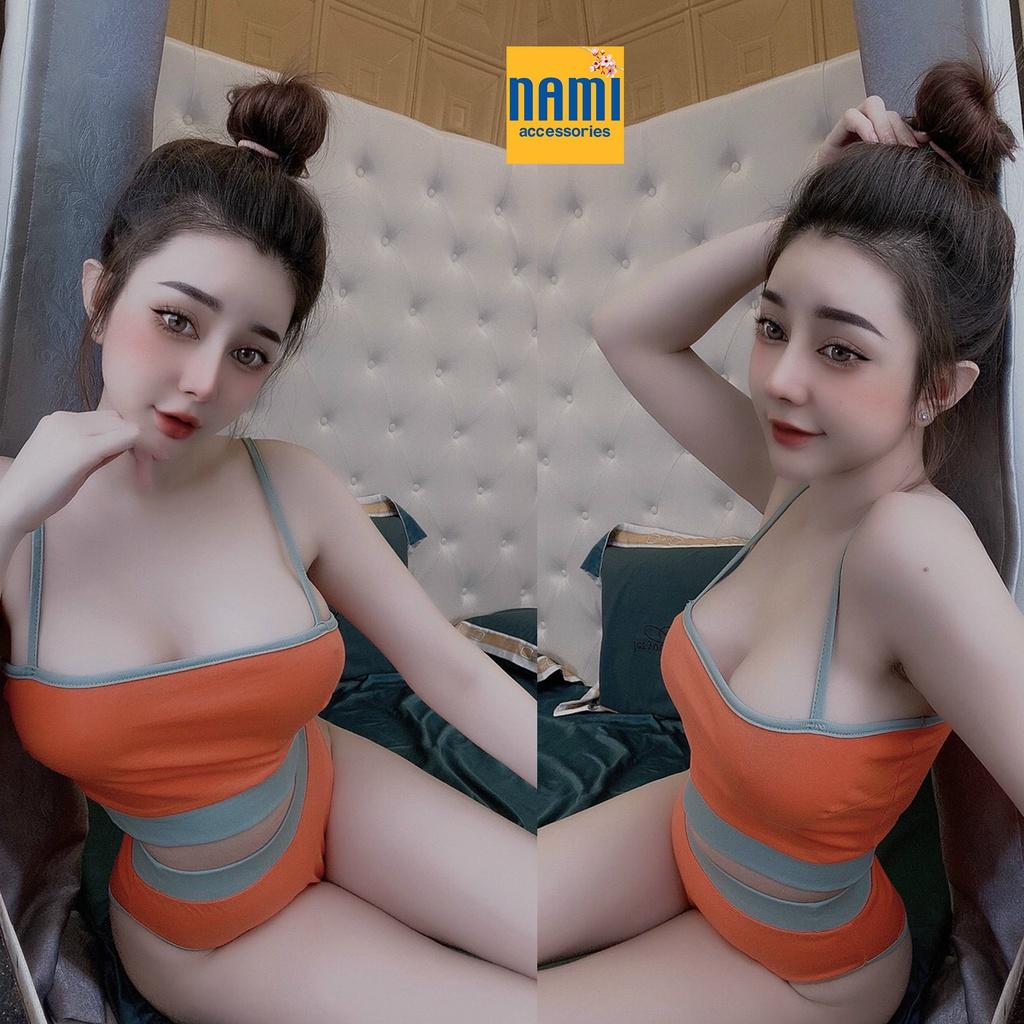 SET BIKINI HAI DÂY PHỐI MÀU TRƠN SEXY QUYẾN RŨ NGẤT NGÂY - QANU452