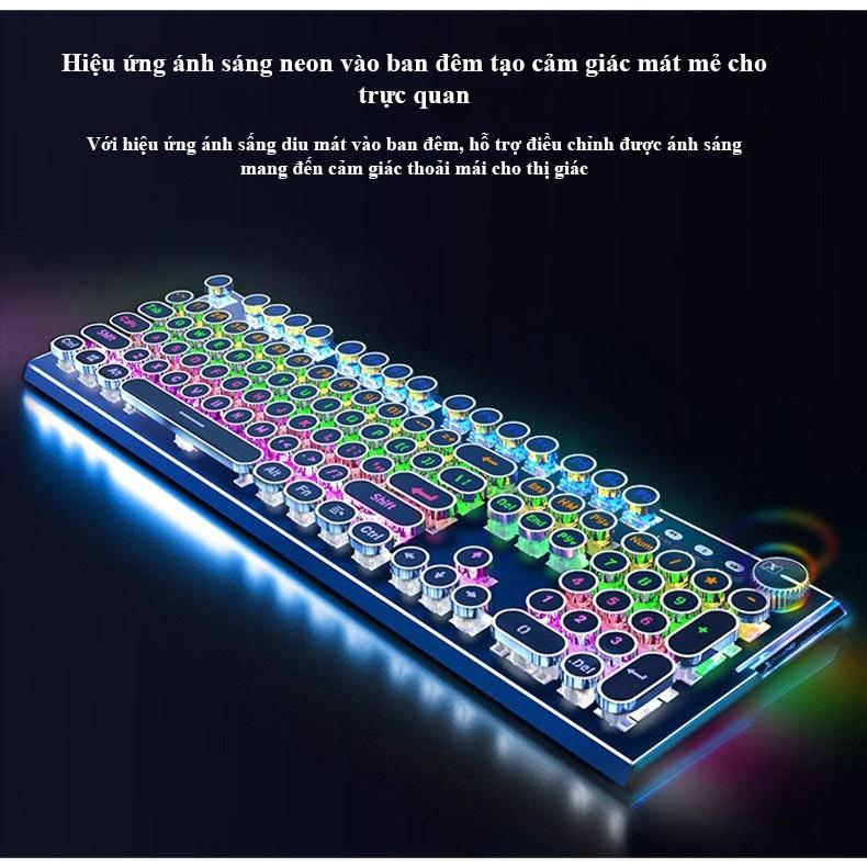 Bàn phím cơ Blue switch XinMeng K901, Bàn phím gaming chính hãng led RGB Phím tròn mạ bạc cá tính có núm xoay đa năng - Hàng chính hãng