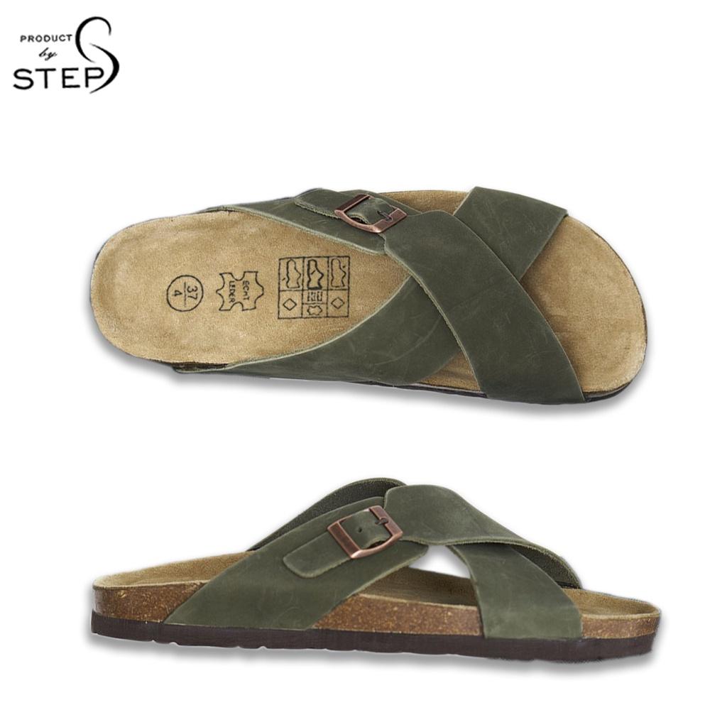 Dép đế trấu Unisex Da Quai chéo khóa