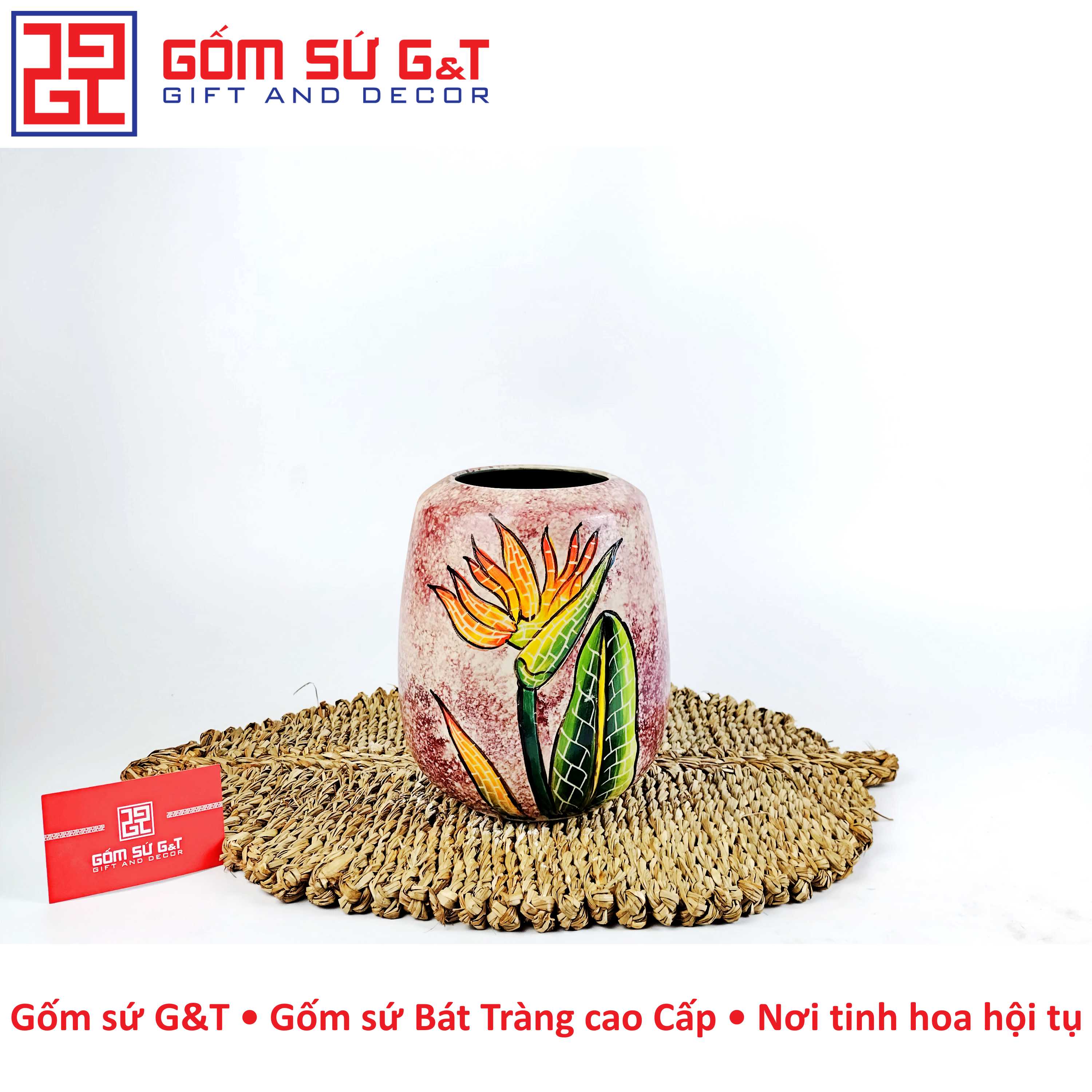 Lọ hoa dáng trụ hoa thiên điểu Gốm Sứ G&amp;T