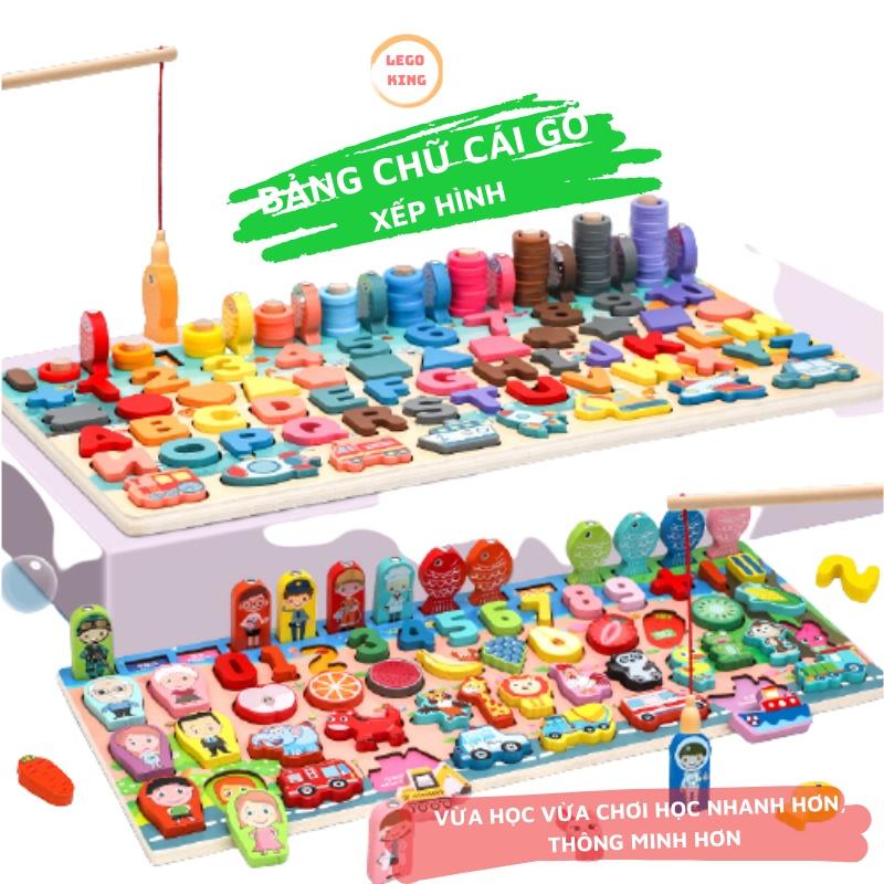 Bộ Đồ chơi bảng chữ, số phát triển trí thông minh, bộ đồ chơi câu cá và ghép số học bằng gỗ