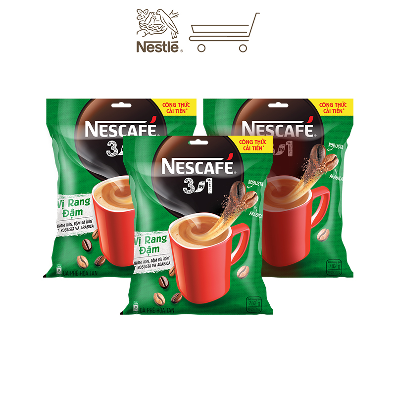Combo 3 bịch cà phê NESCAFÉ 3IN1 VỊ RANG ĐẬM - công thức cải tiến (Bịch 46 gói x 16g)