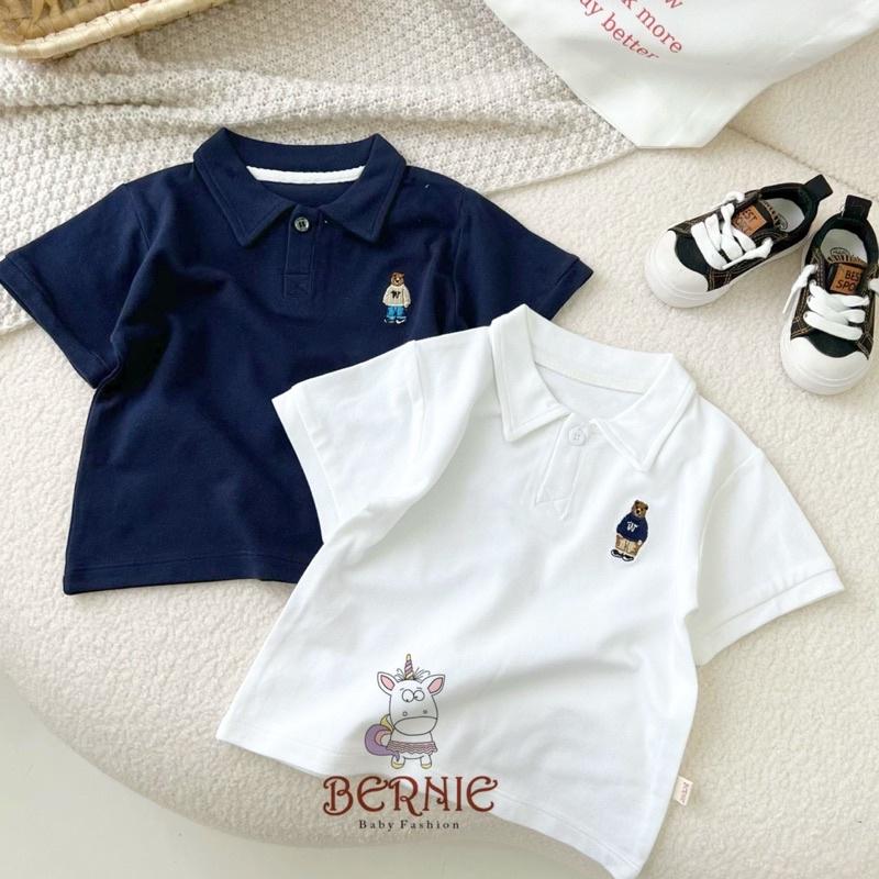 Bộ đồ Polo bé trai basic thêu gấu áo trắng quần short đen, áo xanh quần short be 8-24kg phù hợp với các dịp lễ tết. bé có thể mặc đi học, đi chơi