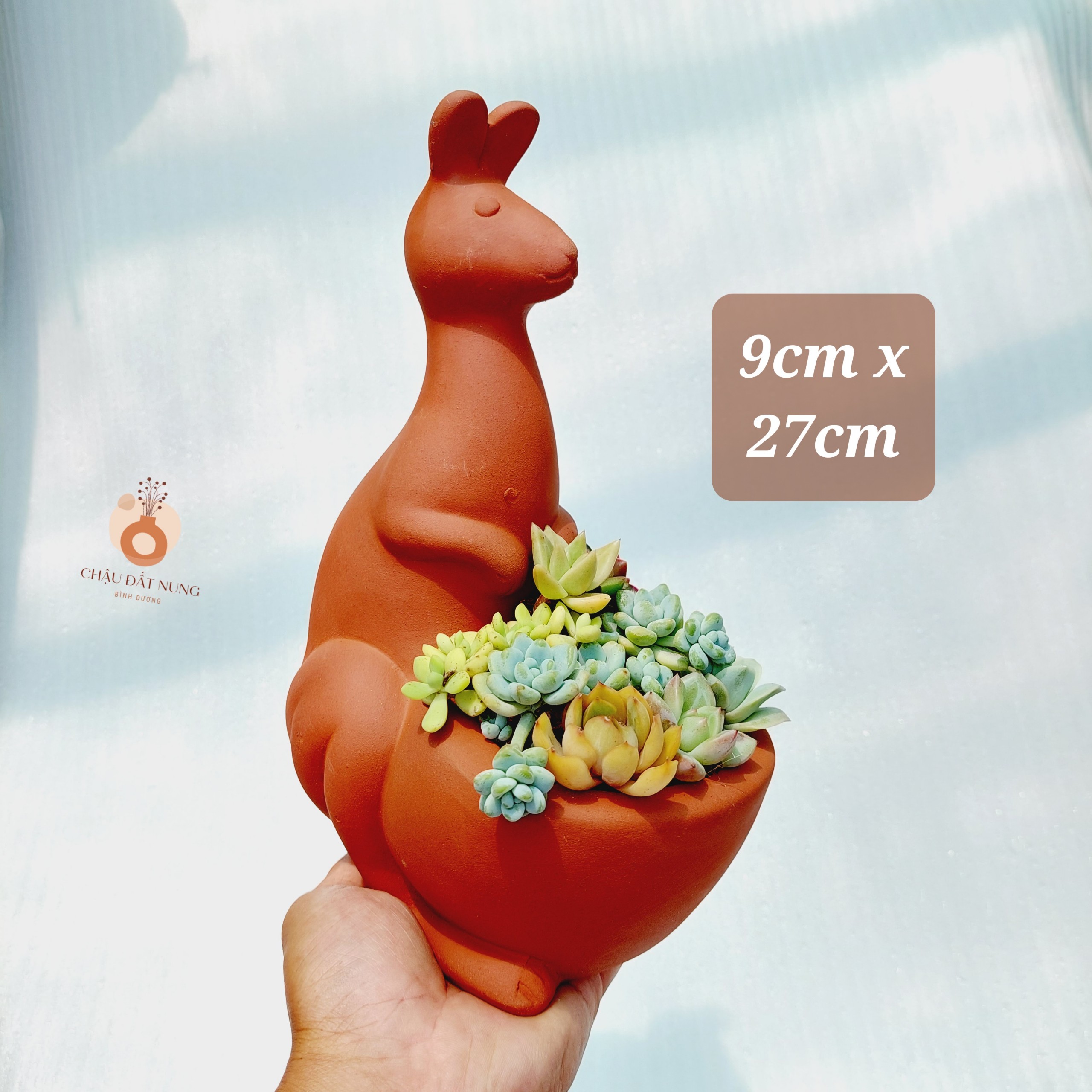 Chậu đất nung Bình Dương - Chú chuột túi dễ thương, miệng chậu 9cm, chiều cao 27cm
