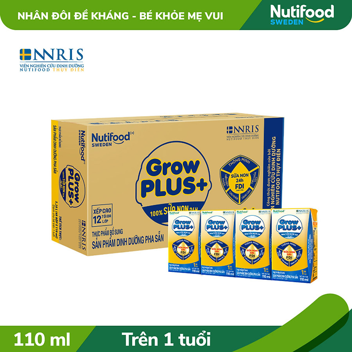 Hình ảnh Thùng 48 hộp Sữa bột pha sẵn GrowPLUS+ Vàng - Sữa non tăng đề kháng (110ml/hộp)