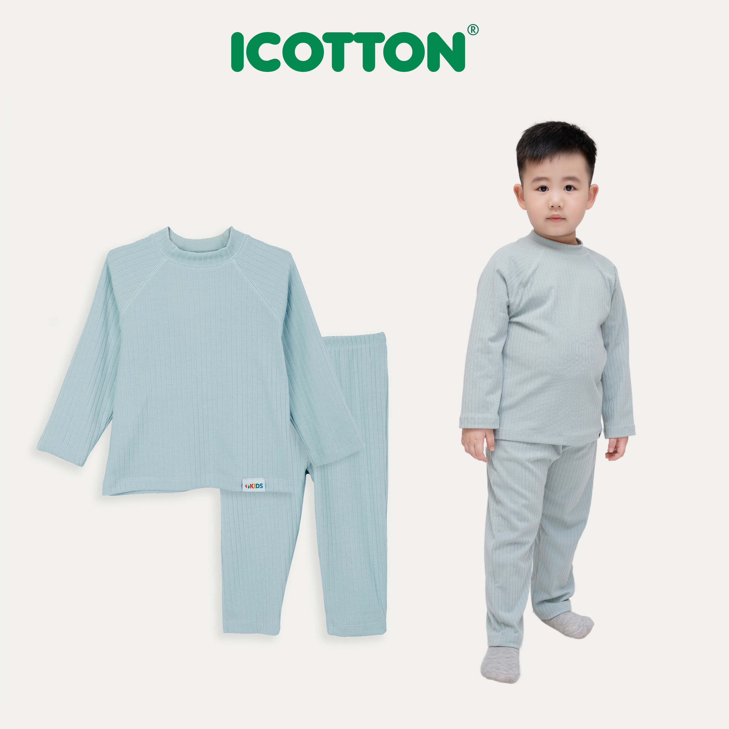 Bộ giữ nhiệt chất cotton cho bé tuổi màu Xanh min