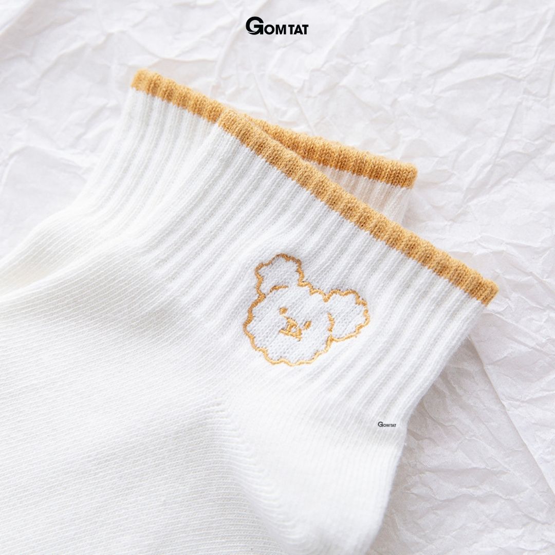 Vớ Nữ Cổ Ngắn Cao Cấp Họa Tiết Cute, Tất Nữ Cotton mềm mịn, thoáng mát khử mùi - Hình Gấu